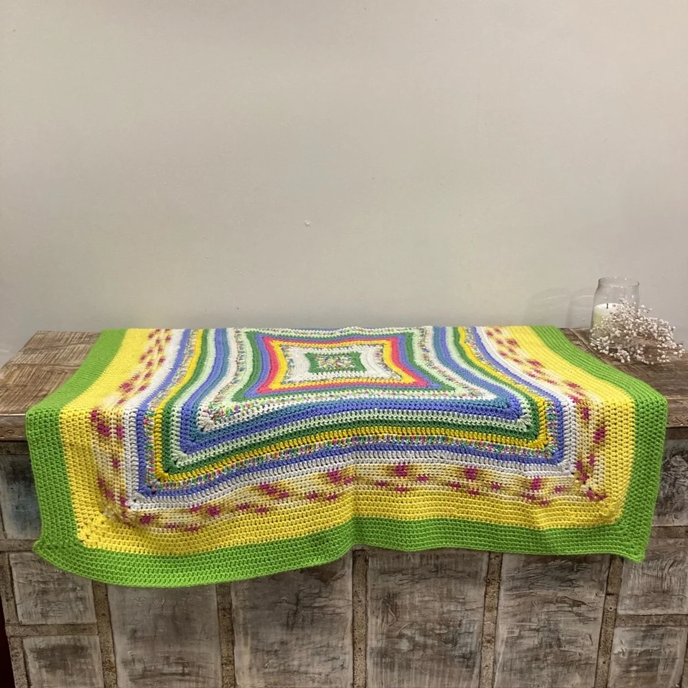 Small Handmade Crochet Blanket 45” x 47” Multicolor
